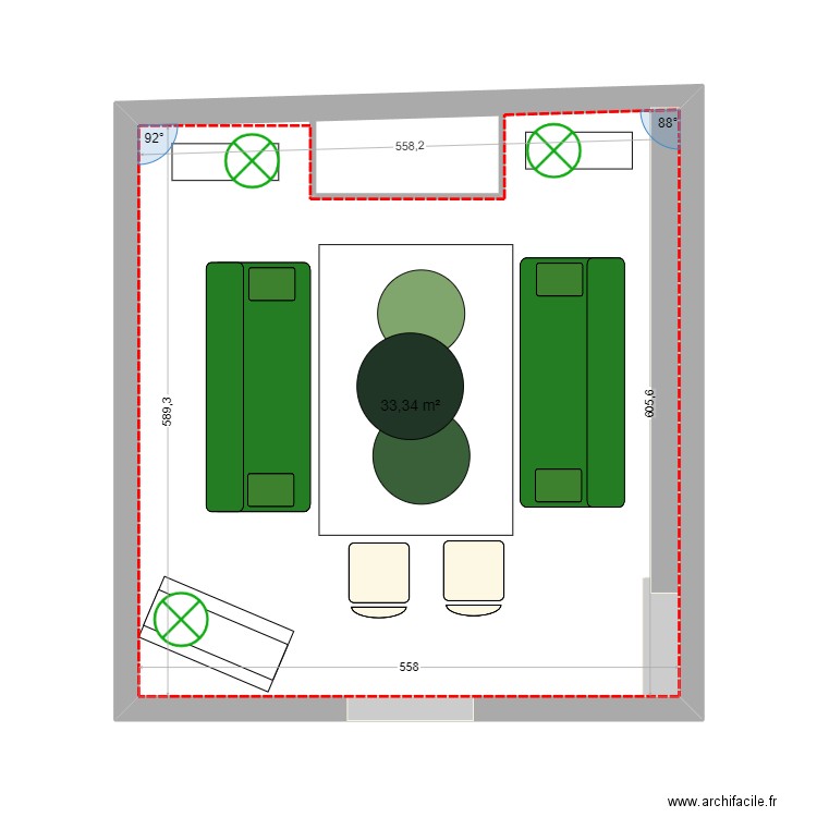 calepinage grand salon2. Plan de 1 pièce et 33 m2