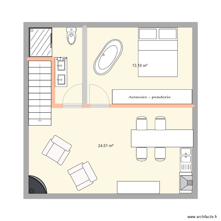 2 étage. Plan de 3 pièces et 43 m2