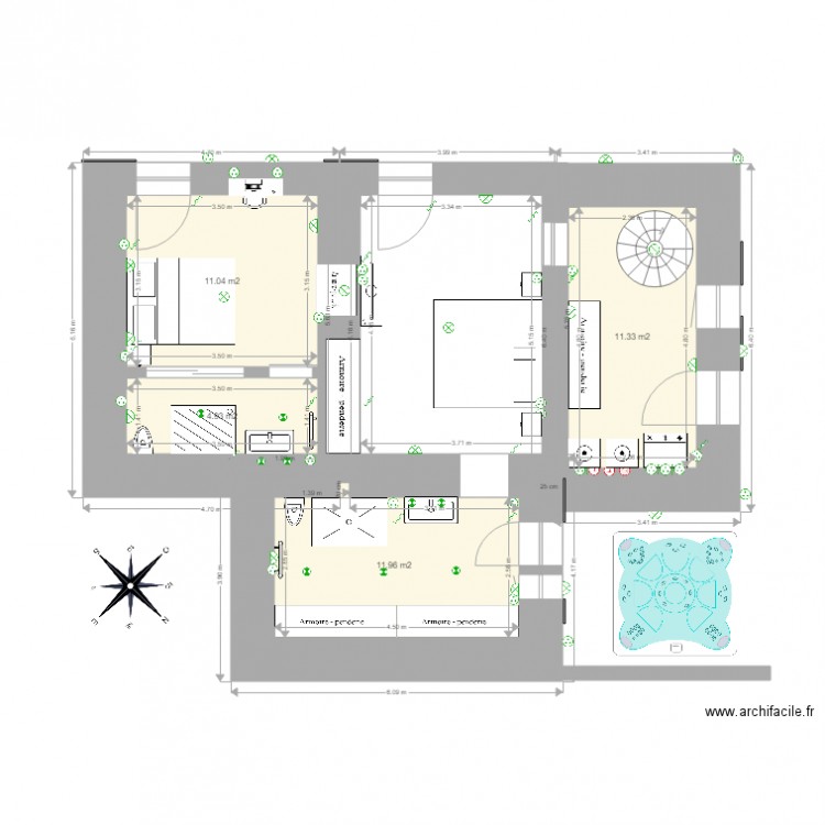 REZ DE CHAUSSEE PIANOLI 2. Plan de 4 pièces et 39 m2