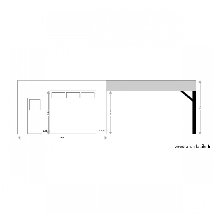 Vue de face garage avec partie couverte. Plan de 0 pièce et 0 m2