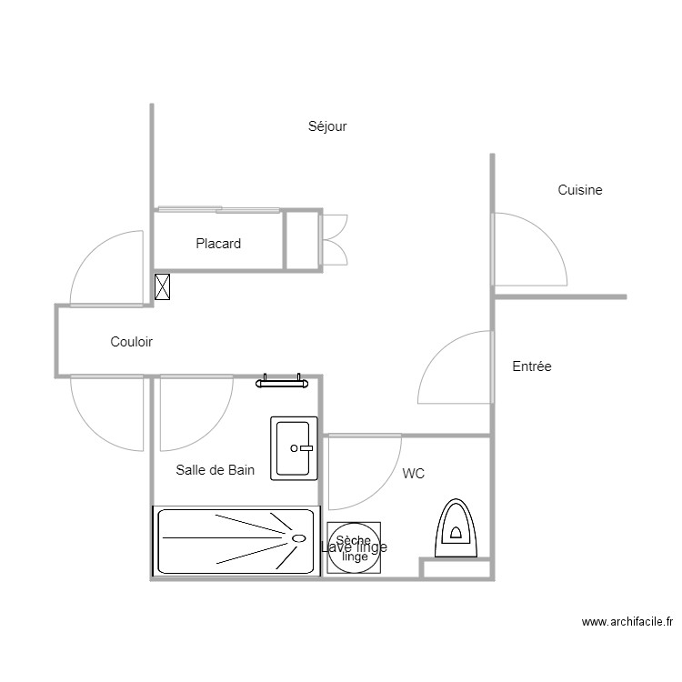 Modif de cloisons. Plan de 4 pièces et 10 m2