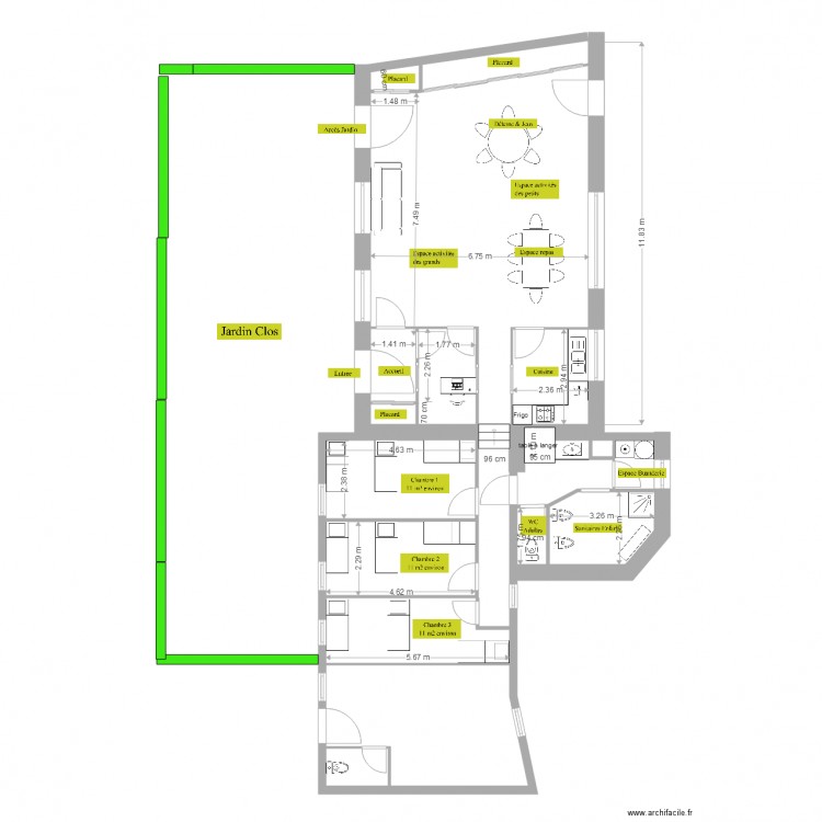 MAN projet 8 aménagé avec Cotation. Plan de 0 pièce et 0 m2