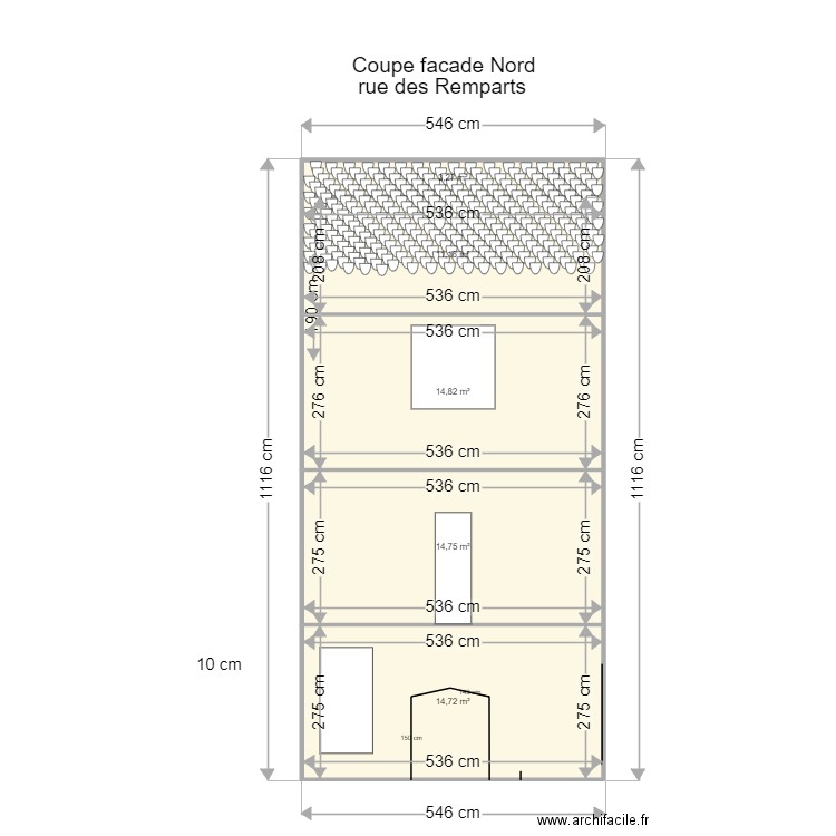 Coupe façade Nord Saint Côme. Plan de 5 pièces et 59 m2