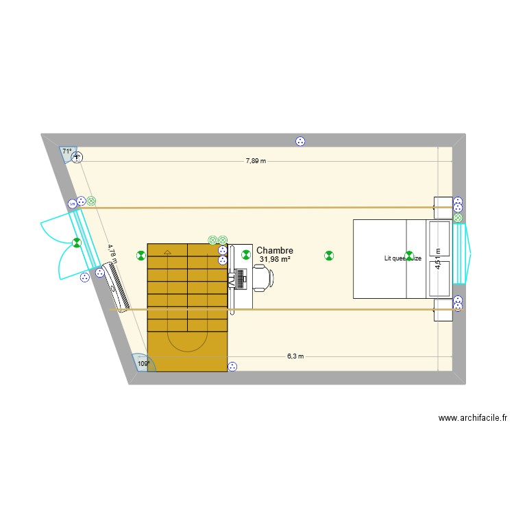 damien rdc. Plan de 1 pièce et 32 m2