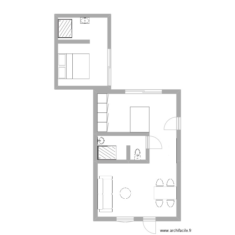 tha. Plan de 3 pièces et 51 m2