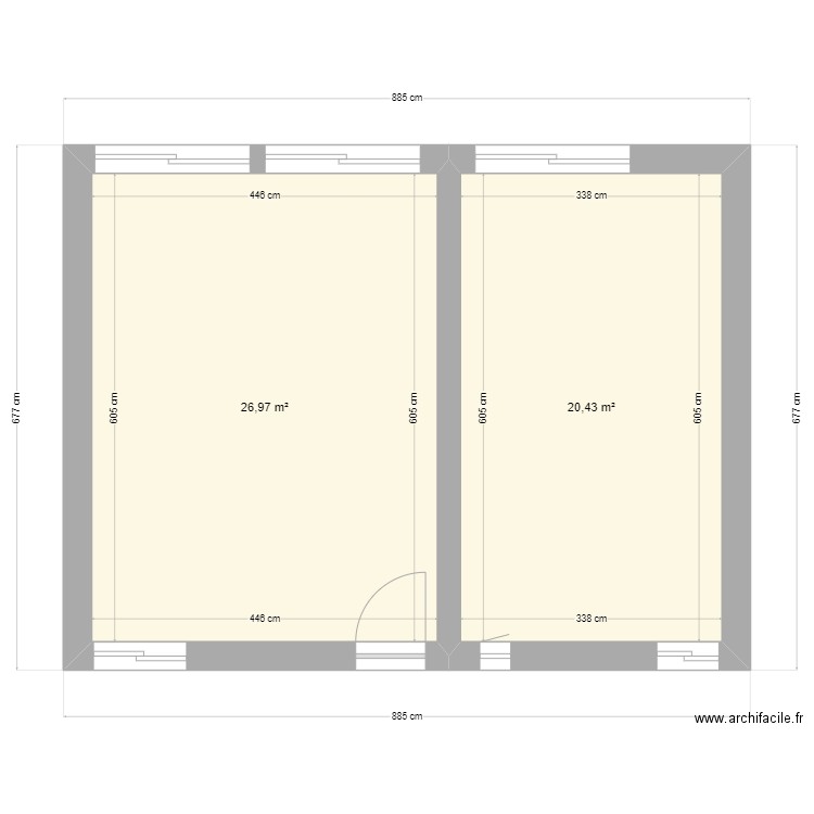 extension dalle 2 placo extérieur. Plan de 2 pièces et 47 m2
