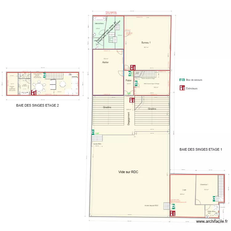 Baie des singes &eacute;tage et acc&egrave;s loge Dernier 3. Plan de 
