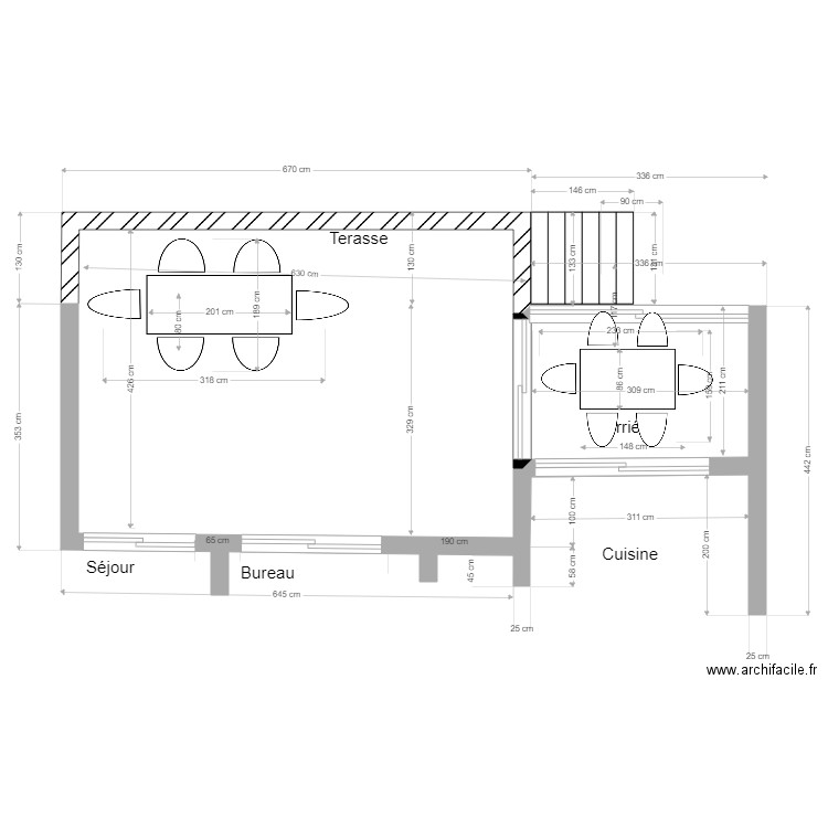 Terrasse Projet 11 bis. Plan de 2 pièces et 33 m2