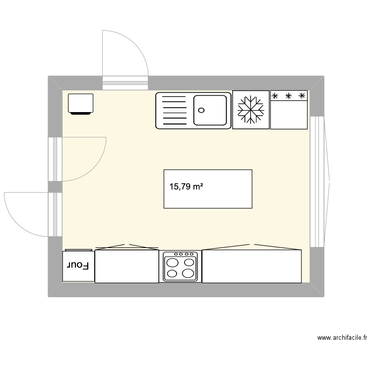 cuisine. Plan de 1 pièce et 16 m2