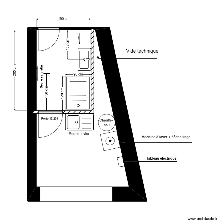 SDB FLEURET 2. Plan de 2 pièces et 14 m2