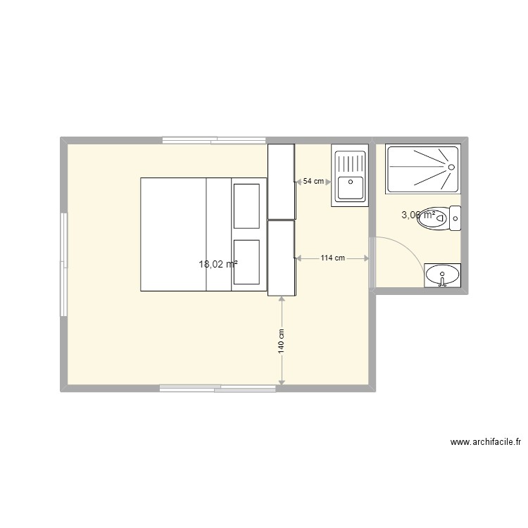 bungalow Greg. Plan de 2 pièces et 21 m2