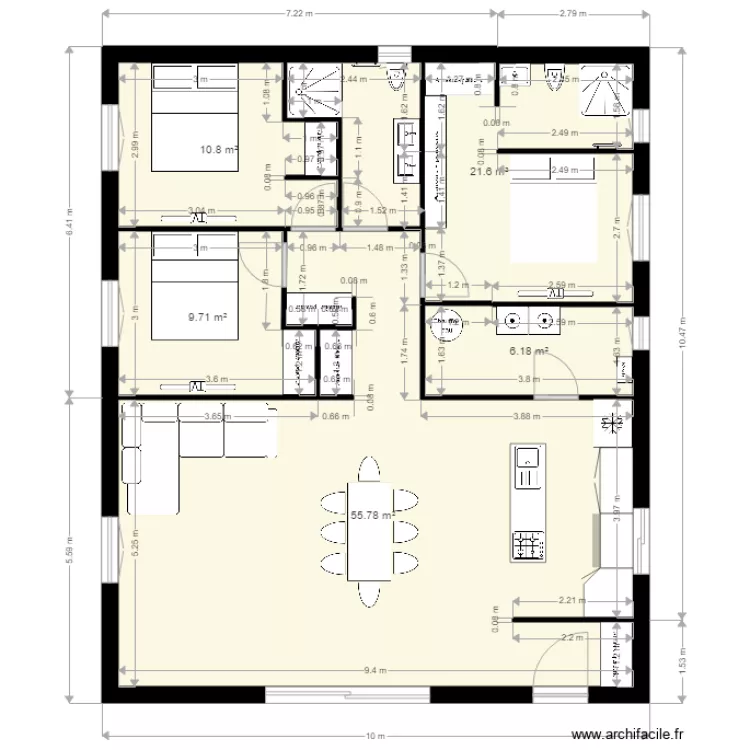 maison &agrave; construire avec meubles. Plan de 