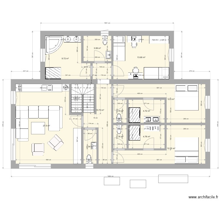 nouv 1 1. Plan de 13 pièces et 108 m2