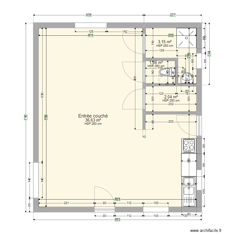 mc1. Plan de 4 pièces et 43 m2