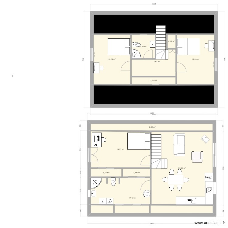 maison en A 10m. Plan de 14 pièces et 144 m2