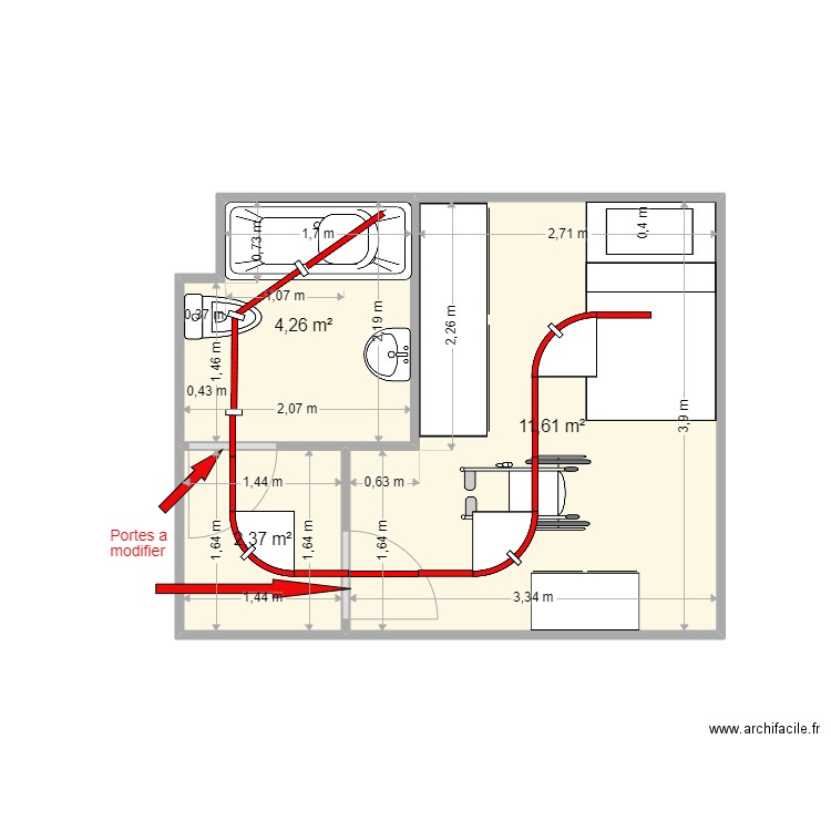 AMIZET2. Plan de 3 pièces et 18 m2