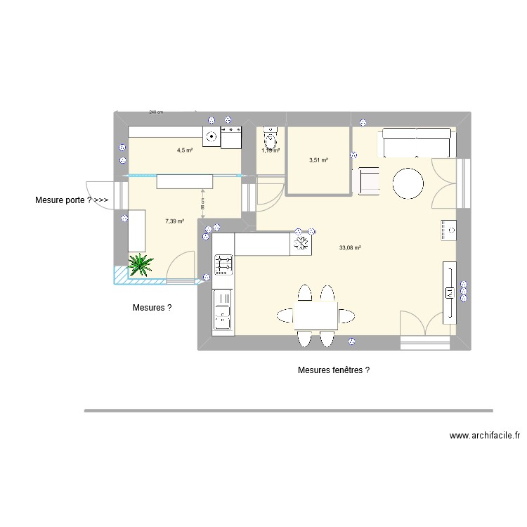 Lucette - Rez de chaussée v1. Plan de 5 pièces et 50 m2