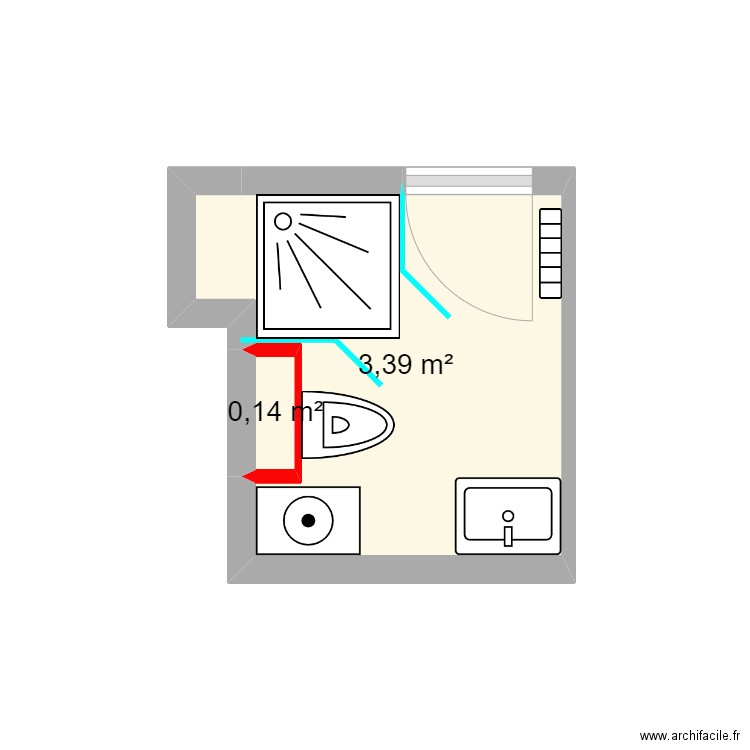 JEGU SDB rev 1. Plan de 2 pièces et 4 m2