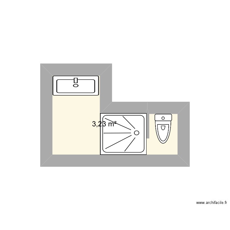 3Sdb hautpoul . Plan de 1 pièce et 3 m2