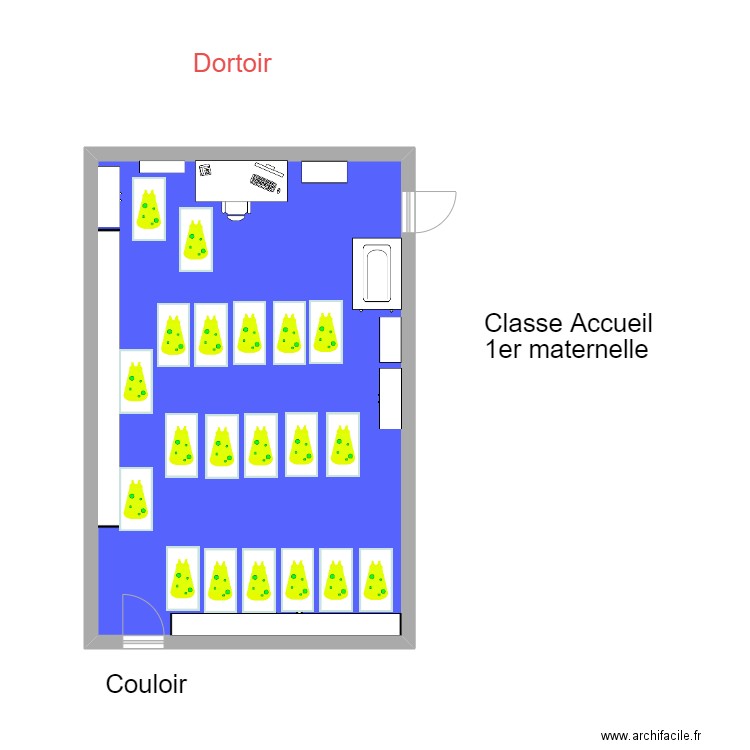 dortoir. Plan de 1 pièce et 55 m2