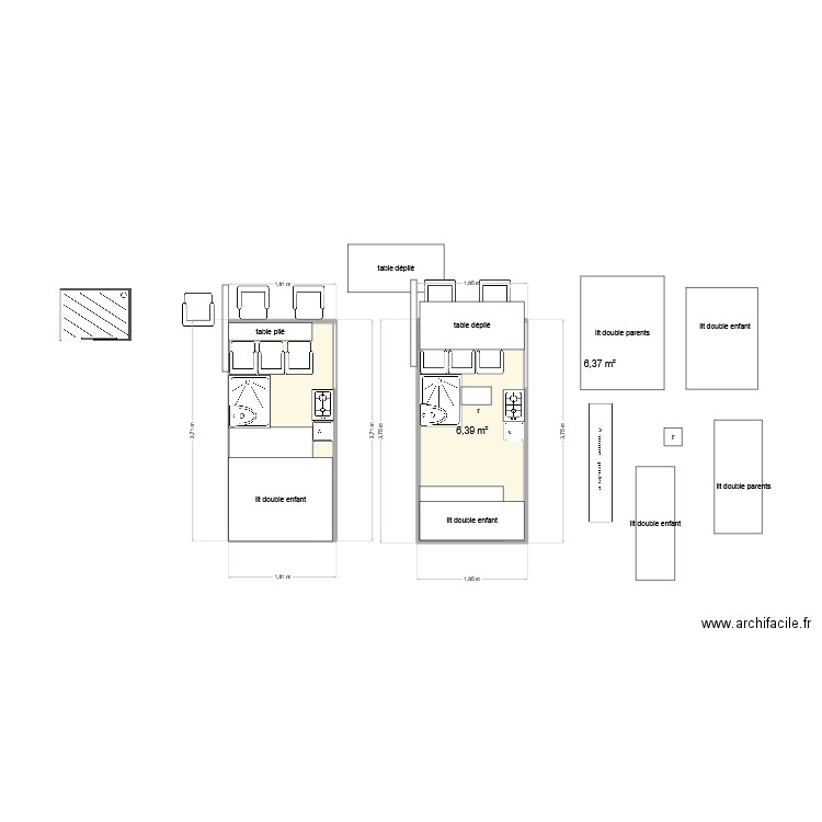 Fourgon. Plan de 2 pièces et 13 m2