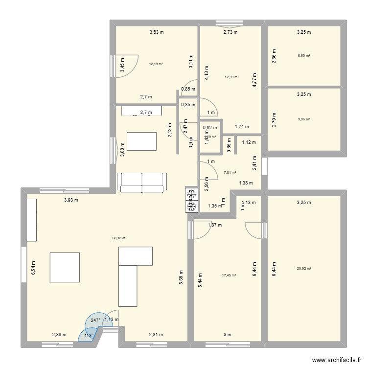 RDC modif pour extension. Plan de 9 pièces et 149 m2