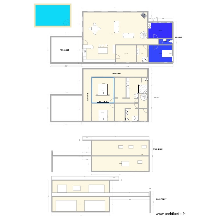 yahoue rdc 3. Plan de 16 pièces et 409 m2