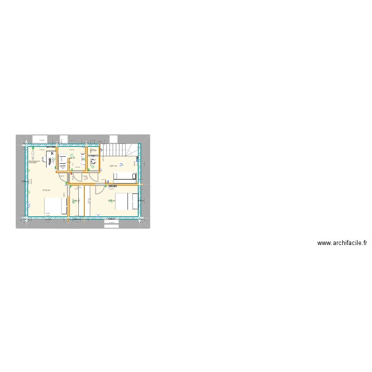 FRADIN ETAGE Electricité V2. Plan de 15 pièces et 51 m2