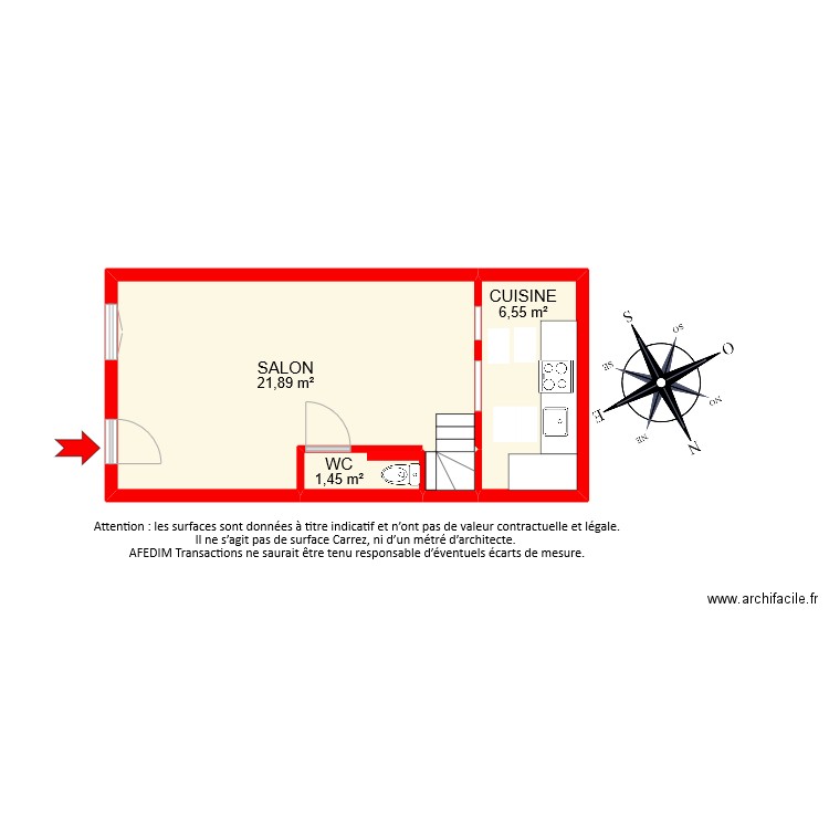 BI9486 rdc. Plan de 4 pièces et 31 m2