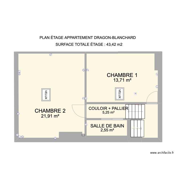 Plan étage ok métré IMPOT. Plan de 5 pièces et 44 m2