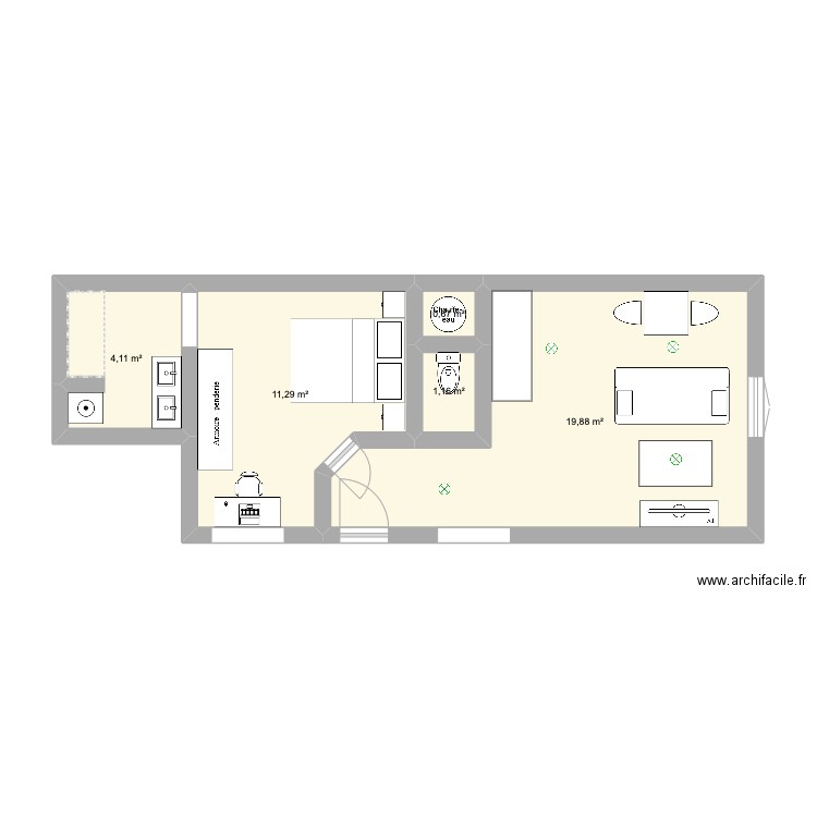 T2 . Plan de 5 pièces et 37 m2