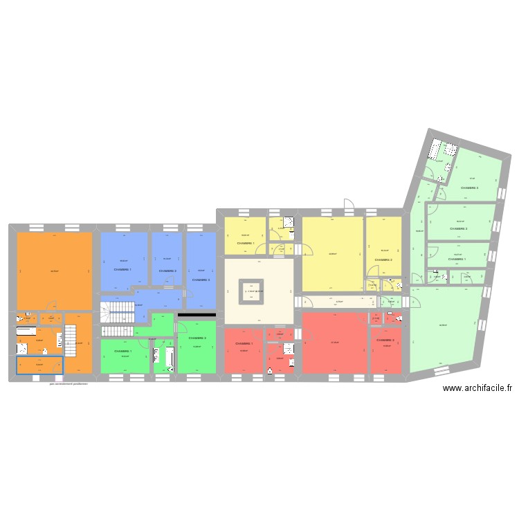 Mussy la ville niveau 1 version1. Plan de 38 pièces et 438 m2
