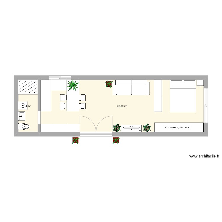 Studio MG . Plan de 2 pièces et 37 m2