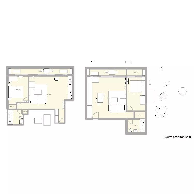 20m2. Plan de 12  et 103 m²