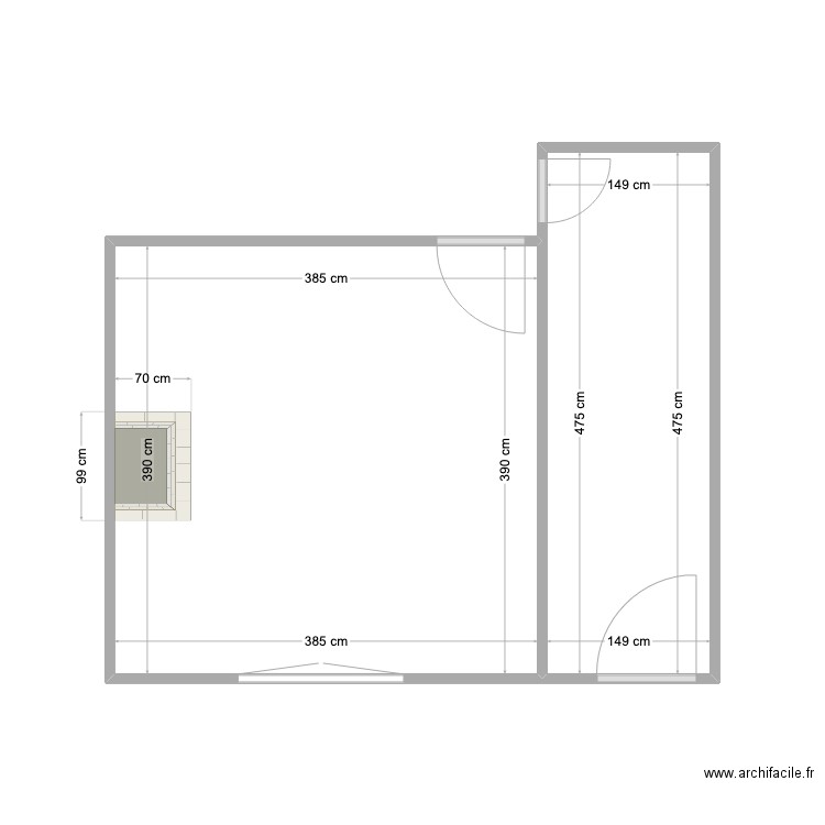 couloir salon. Plan de 2 pièces et 22 m2