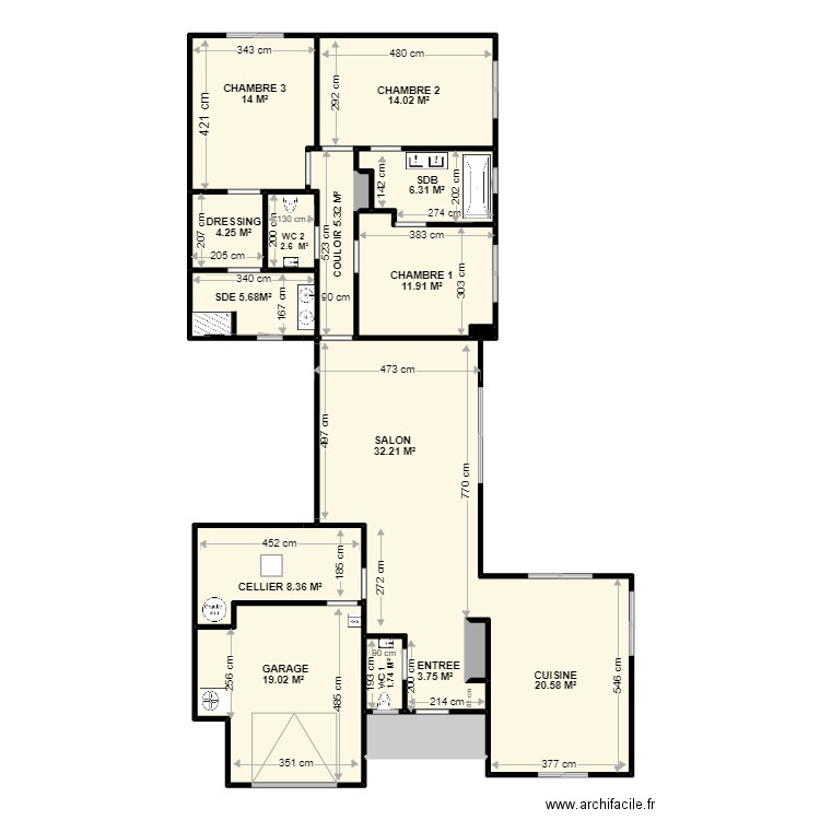 PRIOU 1. Plan de 16 pièces et 169 m2