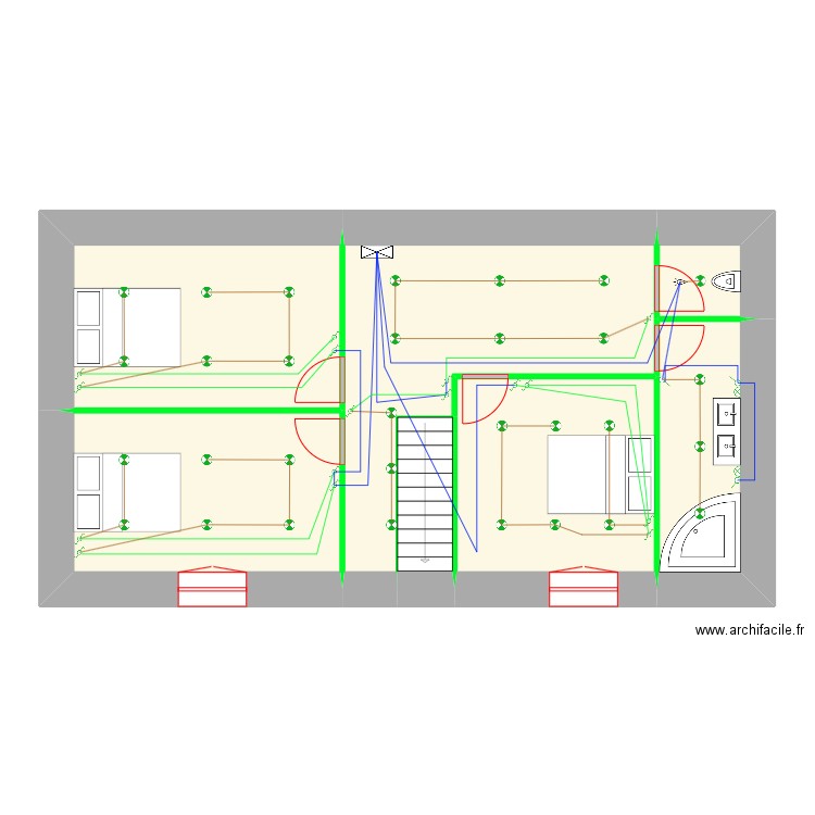 LEPAUVRE Pierre Maison Parigné Eclairage 1er étage. Plan de 7 pièces et 66 m2