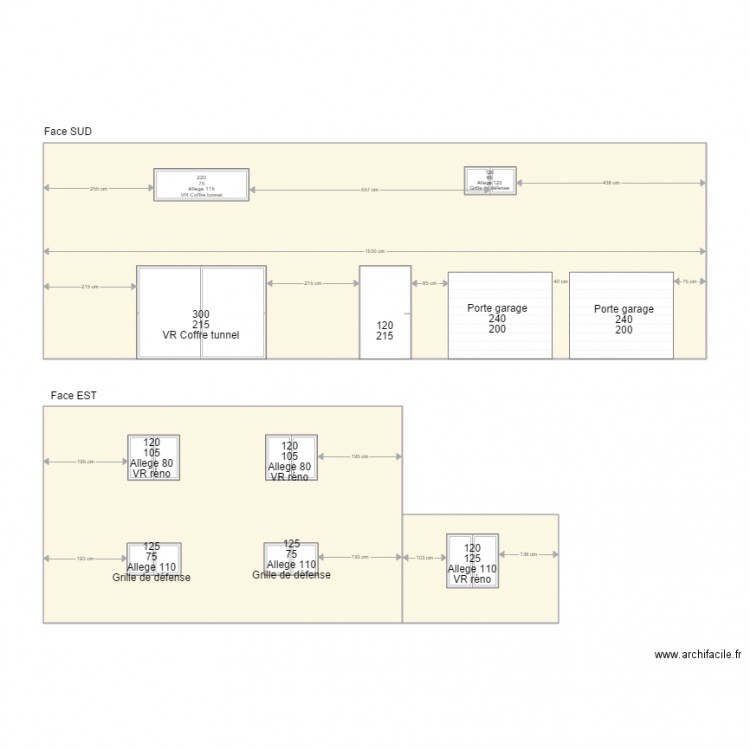 Facades sud et est. Plan de 0 pièce et 0 m2