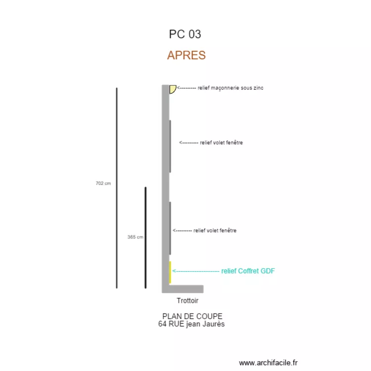 plan coupe fa&ccedil;ade Jaur&egrave;s apr&egrave;s. Plan de 