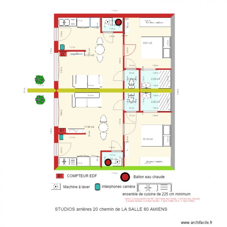 BASE LA SALLE studios arrières . Plan de 10 pièces et 64 m2