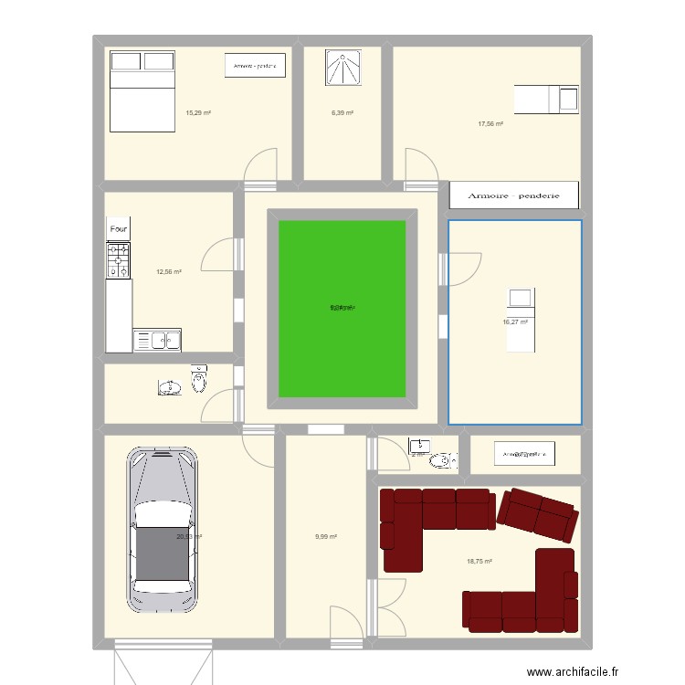 Arabe. Plan de 13 pièces et 168 m2