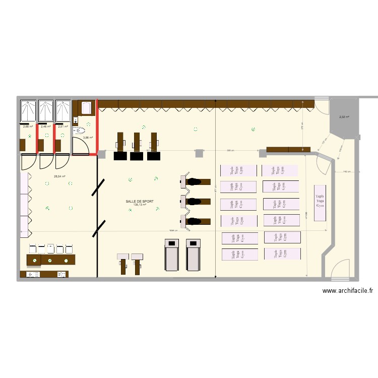 SALLE DE SPORT placo/elec/PLOMBERIE. Plan de 7 pièces et 177 m2