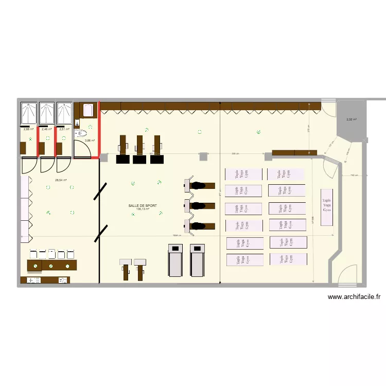 SALLE DE SPORT placo/elec/PLOMBERIE. Plan de 