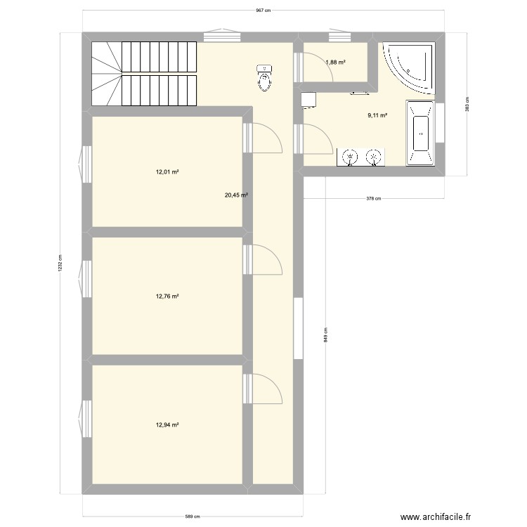 plan etage. Plan de 6 pièces et 69 m2