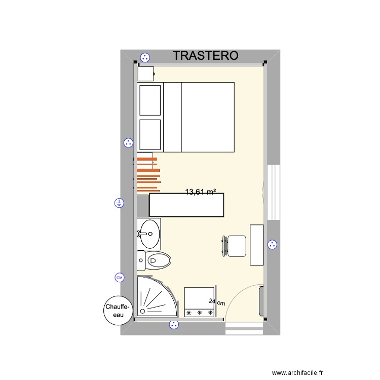 TRASTERO V7. Plan de 1 pièce et 14 m2