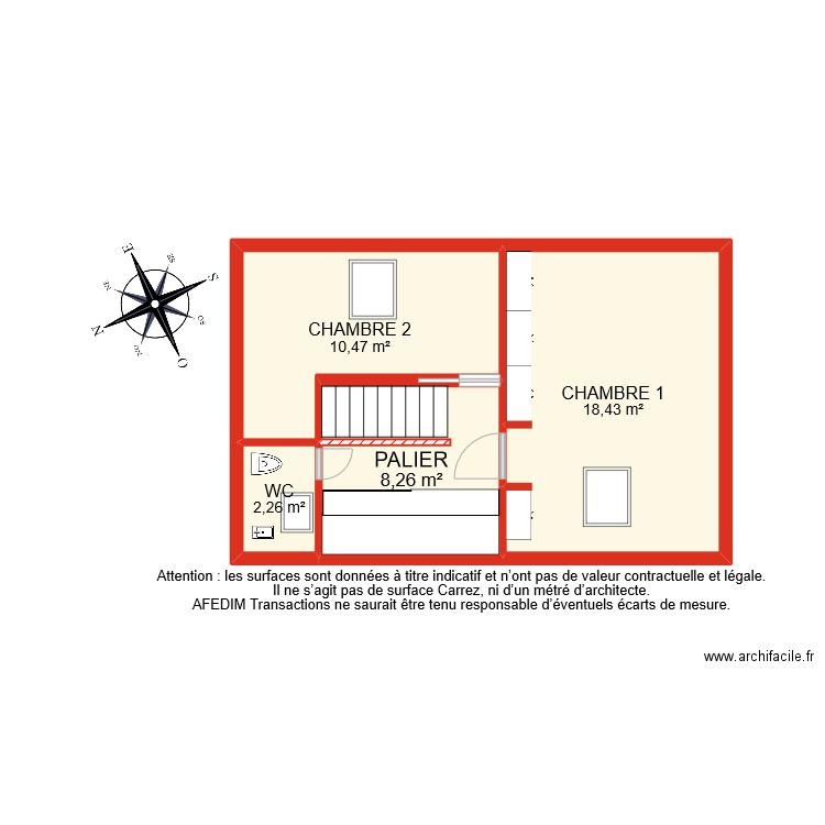 BI 11306 ETAGE. Plan de 4 pièces et 39 m2