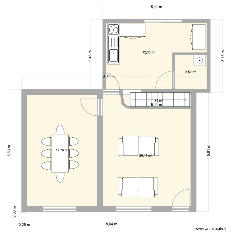maffle 21 rez. Plan de 5 pièces et 55 m2