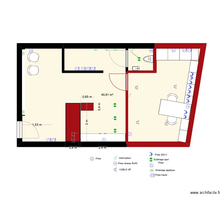 LOCAL AUDITION. Plan de 1 pièce et 41 m2
