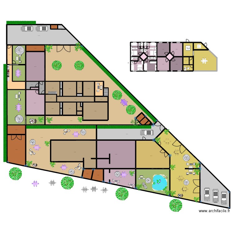 RESTO SUD + CHAMBRES CENTRE + MAISON NORD NR 220725D. Plan de 75 pièces et 2085 m2