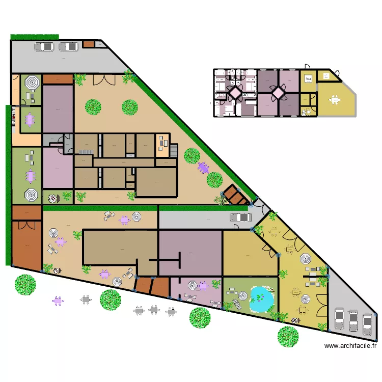 RESTO SUD + CHAMBRES CENTRE + MAISON NORD NR 220725D. Plan de 